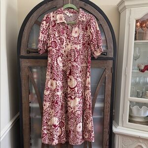 Umgee Red and Cream Floral Midi Dress